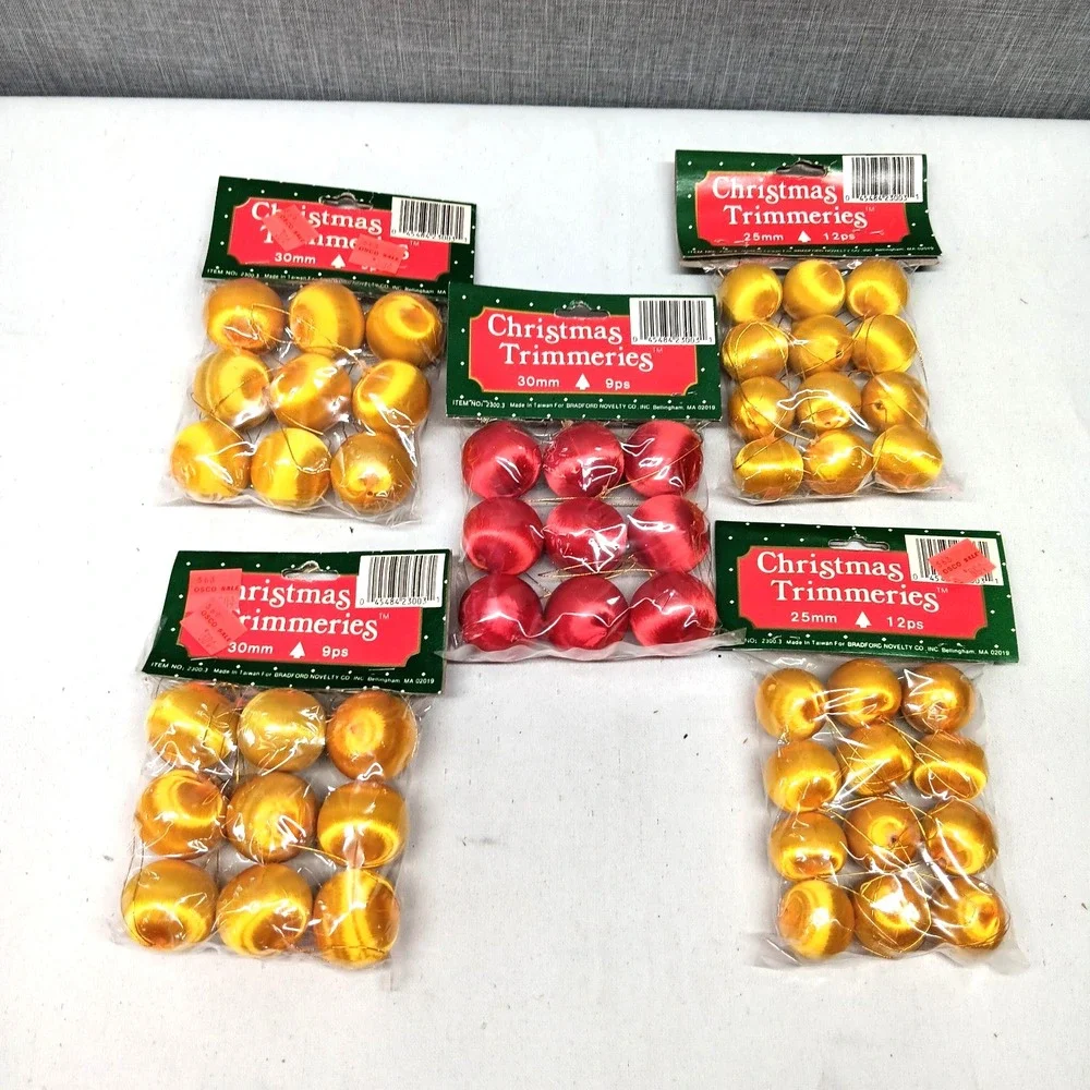 MCM Satin Christmas Ornaments Mini Red Gold‎ Ball Decor Vintage NOS 45 Pc Retro